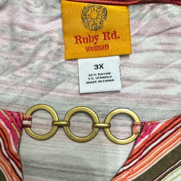 Ruby Rd. Multicolor Striped V-Neck Blouse - Picture 2 of 3